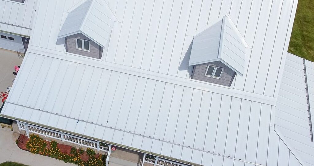 Bright white reflective standing seam roof